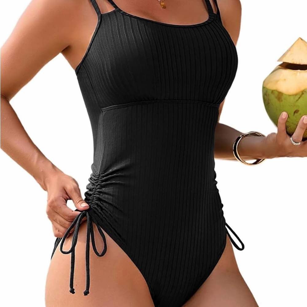 Black Ribbed One-Piece Swimsuit